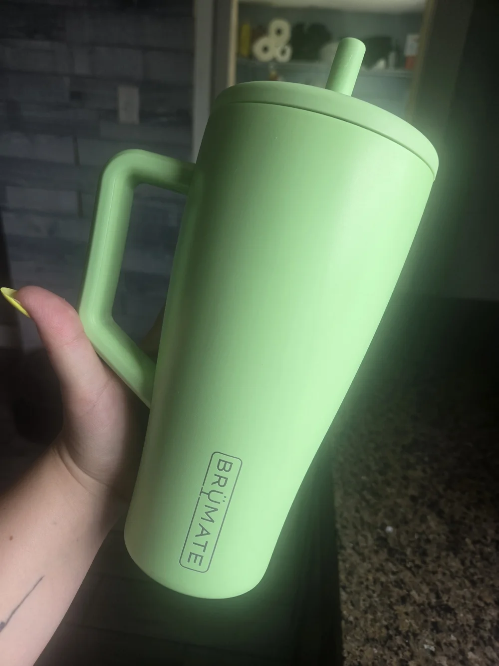 Brumate Lime Green Insulated Tumbler with Handle and Straw